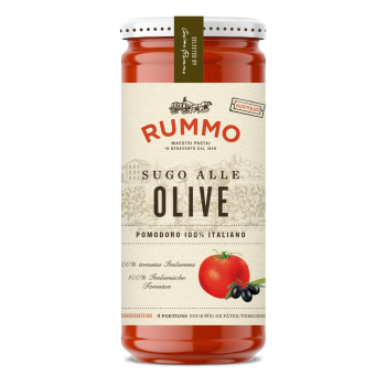 Salsa de tomate con olivas Rummo frasco 340 g.
