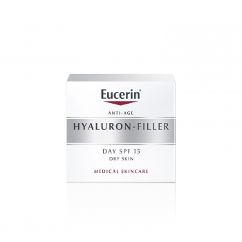 Crema facial para piel seca rellenador de arrugas Hyaluron Filler para el día con FP15 Eucerin 50 ml.