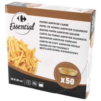 Papel de horno cuadrado airfryer Carrefour Essential 50 ud.