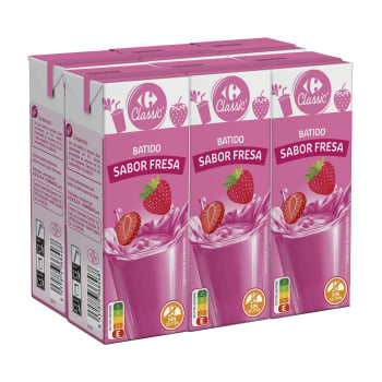 Batido de fresa Carrefour Classic sin gluten pack de 6 minibriks de 200 ml.