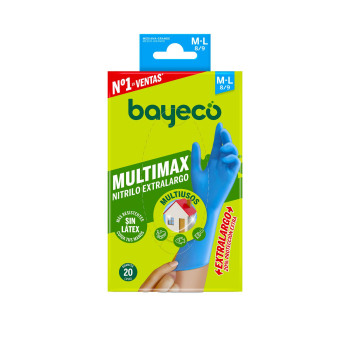 Guantes de Nitrilo Desechables Extralargos Talla M-L, Pack 20 uds BAYECO Multimax - Azul