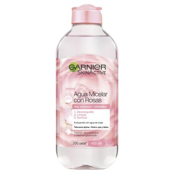Agua micelar con agua de rosas para pieles apagadas y sensibles Garnier Skin Active 400 ml.