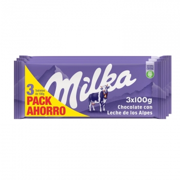 Chocolate con leche Milka pack de 3 unidades de 100 g.