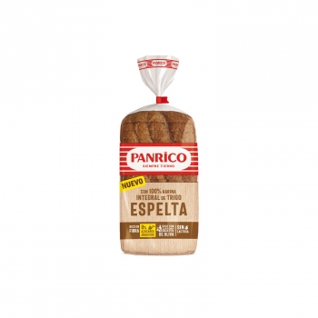 Pan de molde 100% espelta integral sin azúcares añadidos Panrico sin lactosa 385 g.