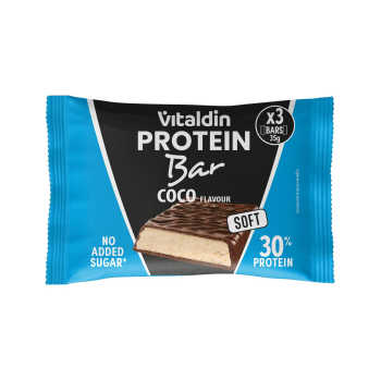 Barrita de chocolate y coco alta en proteína Vitaldin sin azúcar añadido pack 3 unidades de 35 g. 3 x 35 g