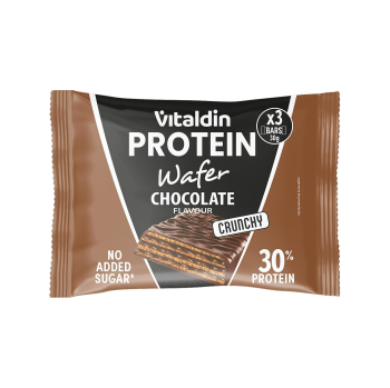 Wafer de chocolate con leche crujiente alto en proteína Vitaldin sin azúcar añadido 90 g.