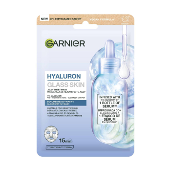 Mascarilla facial de tejido efecto jelly Hyaluron Glass Skin Garnier 1 ud.