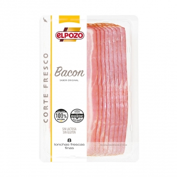 Bacon cocido ahumado lonchas corte fresco El Pozo sin gluten sin lactosa 150 g.