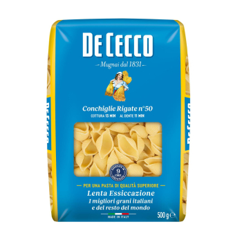 Pasta conchiglie rigate Nº50 De Cecco 500 g.