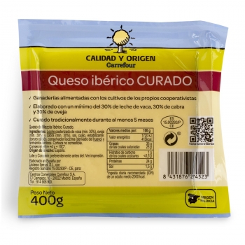 Queso Ibérico de Mezcla Curado Carrefour Extra cuña de 400 g