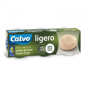 Atún claro con aceite de oliva virgen extra Ligero Calvo pack de 3 unidades de 56 g.