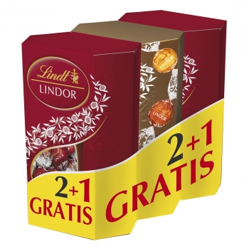 Bombones de chocolate con leche y surtidos Lindt Lindor pack de 2 unidades de 200 g.