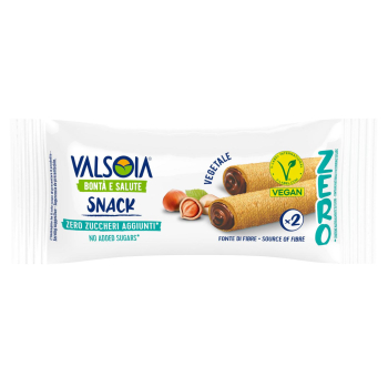 Snack vegetal relleno de crema de avellana Valsoja sin azúcar añadido 25 g.