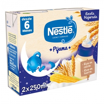 Leche infantil de continuación con cereales Pijama desde 6 meses Nestlé sin aceite de palma pack de 2 unidades de 250 ml