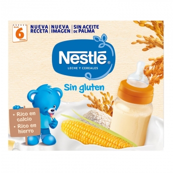 Leche infantil de continuación con cereales desde 6 meses Nestlé sin gluten sin aceite de palma pack 2 unidades de 250 ml.