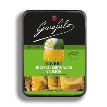 Ravioli con relleno de espinacas, ricotta y cáscara de limón Garofalo 230 g.
