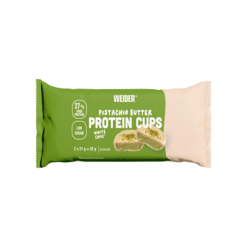 Cup chocolate blanco rellena de crema de pistacho alta en proteína Wider sin gluten 42 g.