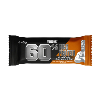 Barrita de chocolate con cacahuete salado alta en proteínas Weider 45 g.