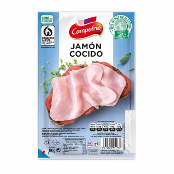 Jamón Cocido en lonchas Campofrío sin gluten y sin lactosa 80 g