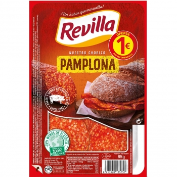 Chorizo Pamplona en lonchas Revilla sin gluten 65 g.