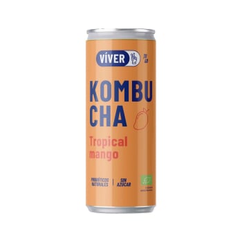 Kombucha tropical mango ecológica sin azúcar Víver lata 25 cl.