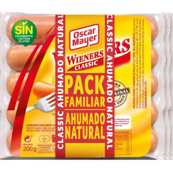 Salchichas wiener clasic Óscar Mayer sin gluten sin lactosa pack de 3 unidades de 200 g. 3 x 200 g