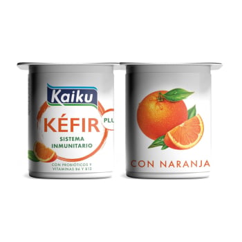 Leche fermentada con fermentos de kéfir con naranja Kaiku pack de 4 unidades de 125 g.