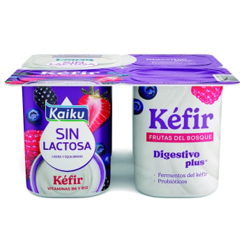 Leche fermentada con fermentos de kéfir Kaiku sin lactosa sin gluten pack de 4 unidades de 125 g.