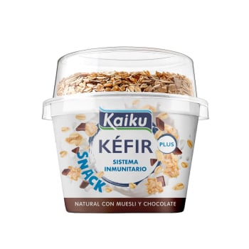 Leche fermentada con fermentos de kéfir Kaiku 115 g. + Muesli con chocolate 10 g.