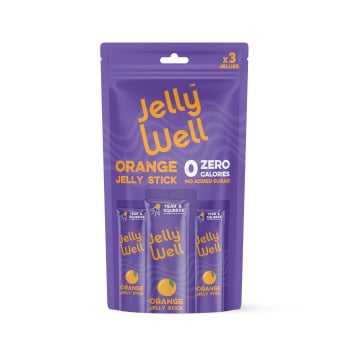 Gelatina en sticks sabor naranja Jelly Well sin azúcar añadido doy pack 120 g.
