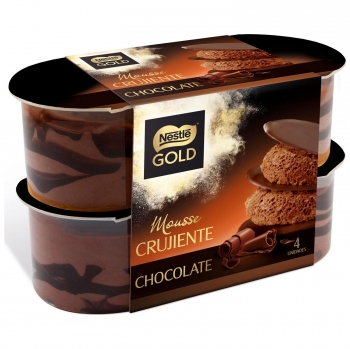Mousse de chocolate crujiente Nestlé Gold pack de 4 unidades de 57 g.