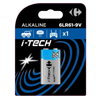 Pila Alcalina Carrefour Itech 9V I44/ 6LR61, paquete 1