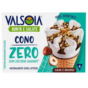 Cono con helado a base de arroz y coco Zero Valsoia sin lactosa 4 ud.