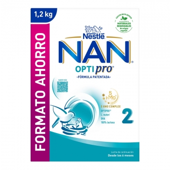 Leche infantil de continuación desde 6 meses en polvo Nestlé Nan Optipro 2 sin aceite de palma lata 1200 g.