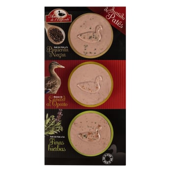 Surtido de paté: paté de pimienta negra, mousse de canard al pato y paté a las finas hierbas Ánec de l´Empordà 80 g.