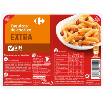Taquitos de Chorizo Extra Carrefour sin gluten 2x50 g