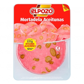 Mortadela con aceitunas lonchas El Pozo sin gluten 225 g.