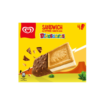 Helado sándwich con toppings y galleta sabor Dinosaurus Frigo 4 uds.