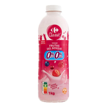 Yogur líquido desnatado con frutas del bosque Carrefour Classic sin azúcar añadido sin gluten 970 ml.