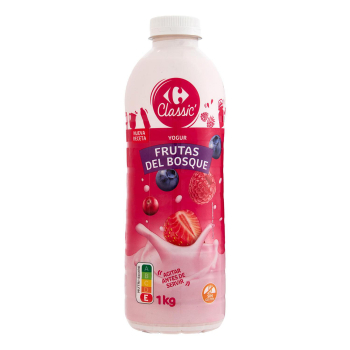 Yogur líquido desnatado con frutas del bosque Carrefour Classic sin gluten 970 ml.