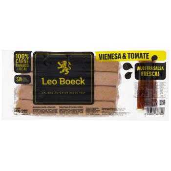 Salchichas vienesa Leo Boeck sin gluten y sin lactosa 240 g + 2 sobres de salsa tomate 15 ml.