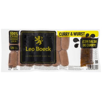 Salchicha cocida y ahumada Leo Boeck sin gluten y sin lactosa 185 g + 2 sobres de salsa curry 15 ml.