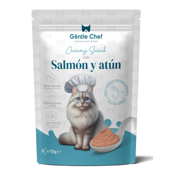 Snack cremoso con salmón y atún para gato Gentle Chef 5x10 g