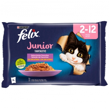 Gelatina selecciones favoritas para gatos Felix Fantastic Junior Purina 4x85 g