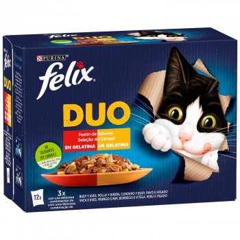 Gelatina selección de carnes para gatos Felix Duo Purina 12 sobres
