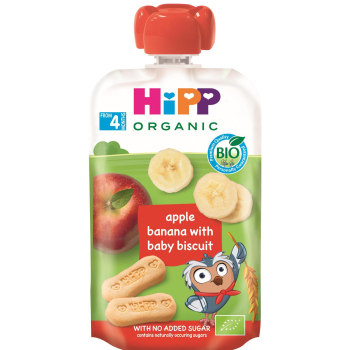 Bolsita de manzana, plátano y galletas desde 4 meses ecológico Hipp Biológico 100 g.