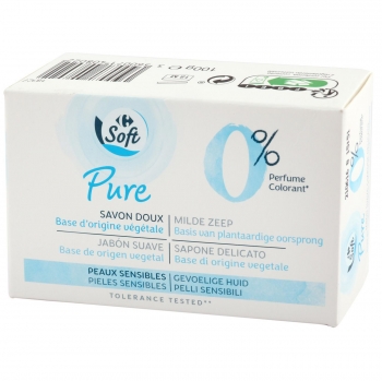 Jabón de manos en pastilla pieles sensibles Pure Carrefour Soft 100 g.
