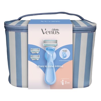 Neceser Gillette Venus: maquinilla zona íntima, 2 recambios y soporte para la ducha.