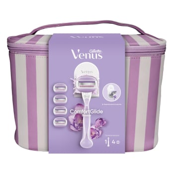 Neceser Gillette Venus ComfortGlide Breeze: maquinilla De depilación de mujer, 4 recambios y soporte para la ducha.