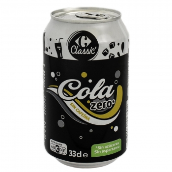 Cola Carrefour Classic' zero azúcar sin cafeína lata 33 cl.